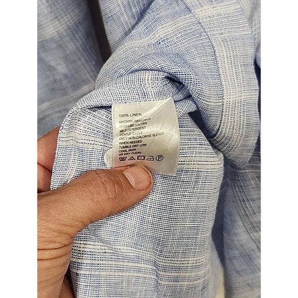 Tommy Bahama Shirt Mens XL‎ Long-sleeve 100% Linen Blue/White, Button-up Pocket - Picture 10 of 12